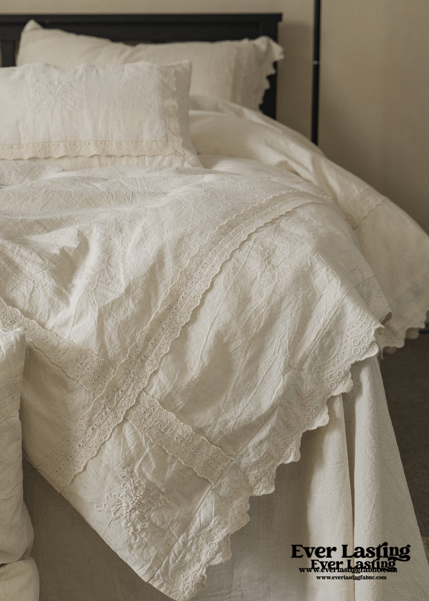 French Linen Cotton Embroidered Floral Pillowcases - Ever Lasting