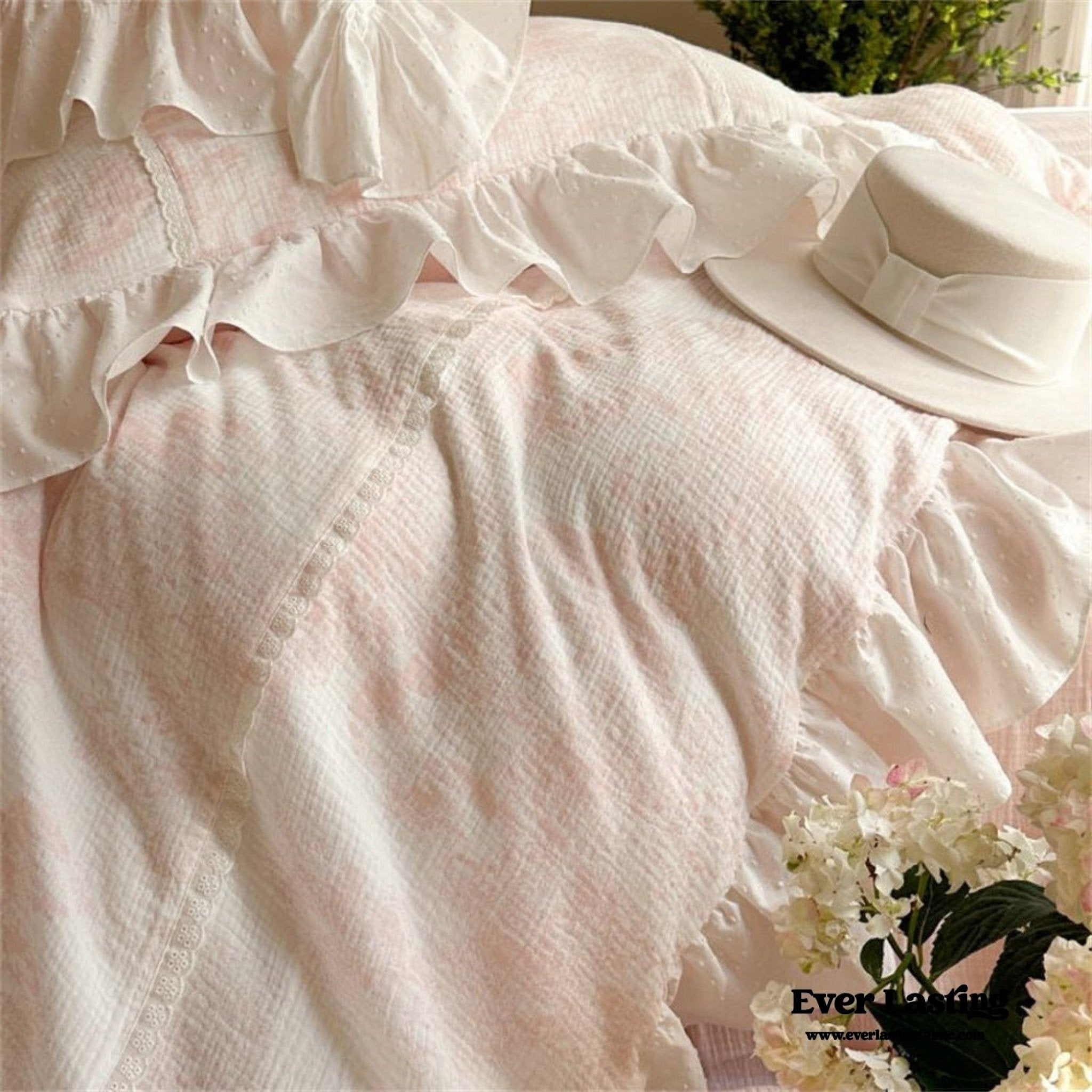 French Pink White Floral Ruffle Bedding Bundle - Ever Lasting