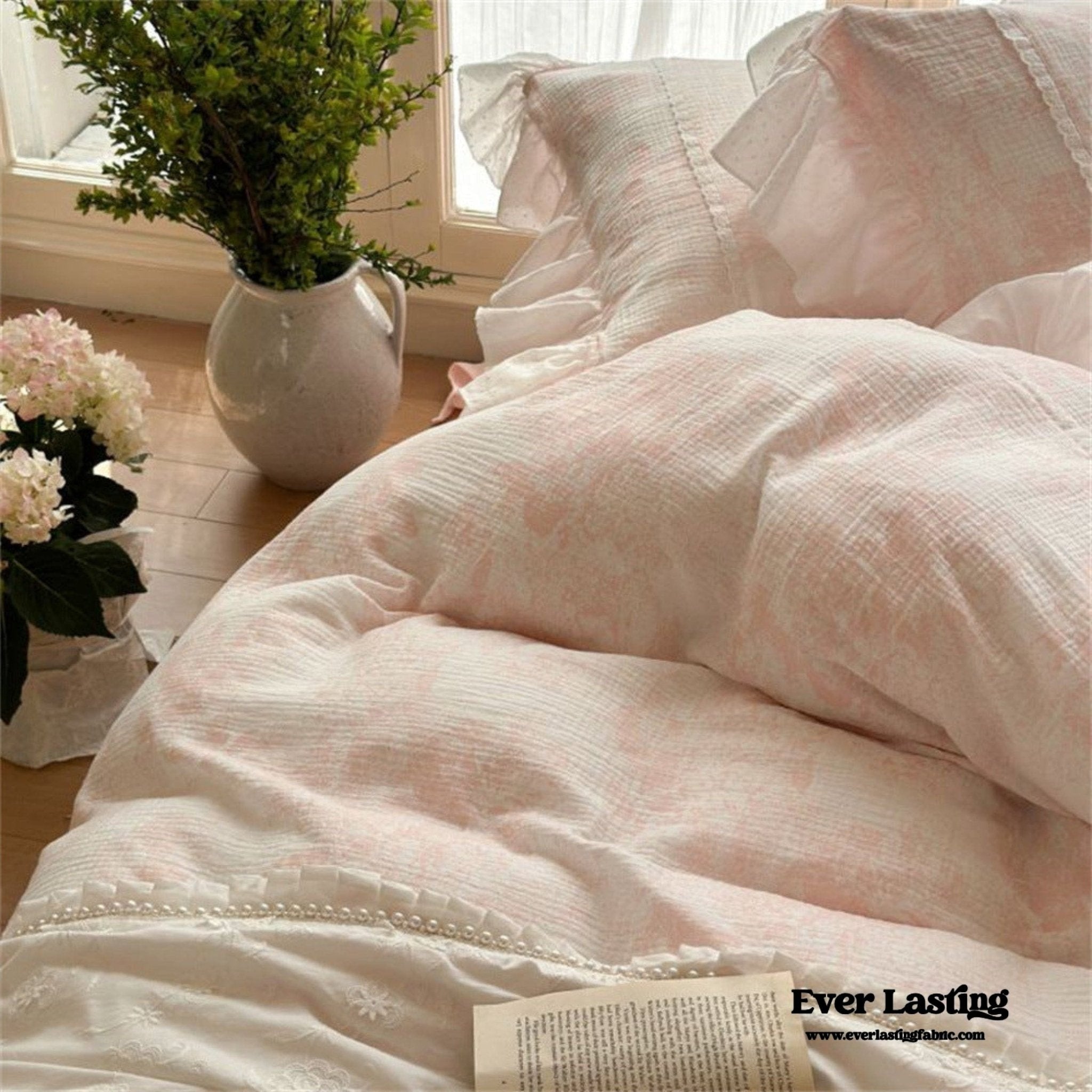 French Pink White Floral Ruffle Bedding Bundle - Ever Lasting