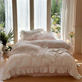 French Pink White Floral Ruffle Bedding Set / Medium Flat