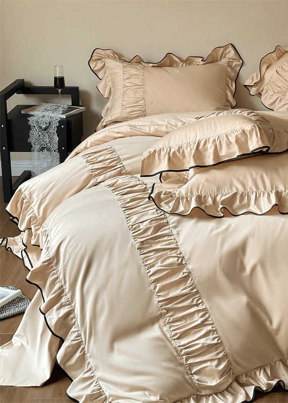 French Pleated Ruffle Bedding Set / Champagne - Ever Lasting