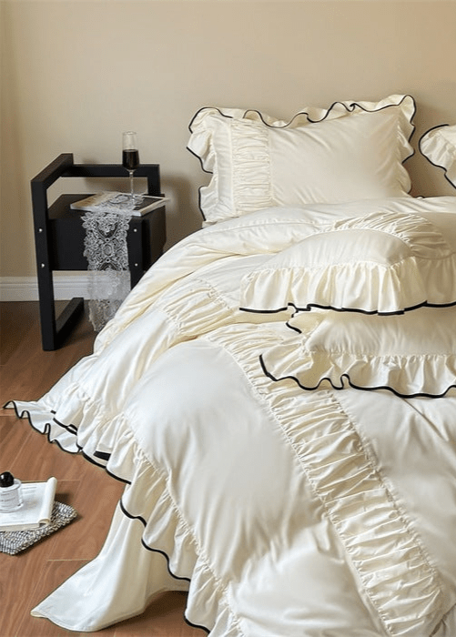 French Pleated Ruffle Bedding Set / Cream - Ever Lasting