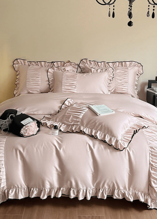French Pleated Ruffle Bedding Set / Pink - Ever Lasting