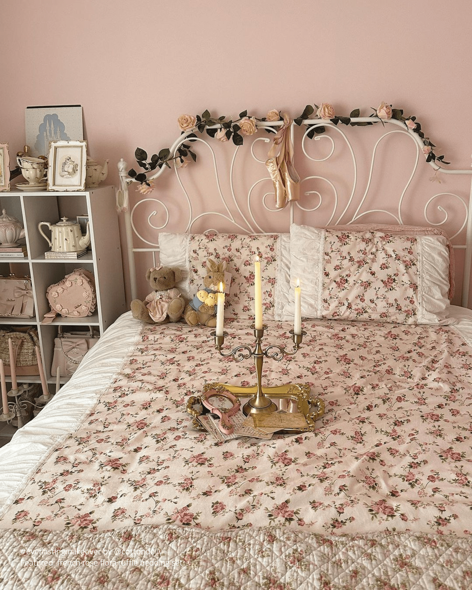  - Ever Lasting - French Rose Floral Ruffle Bedding Set / White - Bedding Set - Ever Lasting