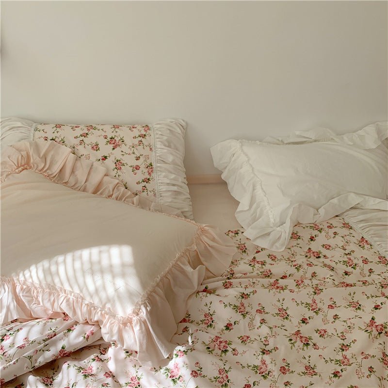  - Ever Lasting - French Rose Floral Ruffle Bedding Set / White - Bedding Set - Ever Lasting