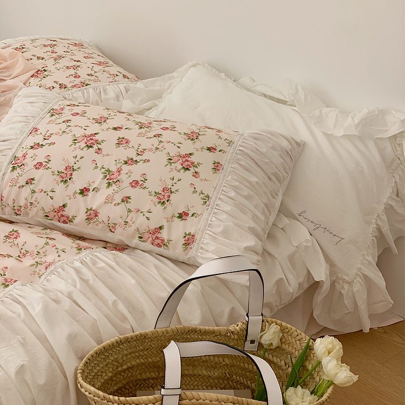  - Ever Lasting - French Rose Floral Ruffle Bedding Set / White - Bedding Set - Ever Lasting