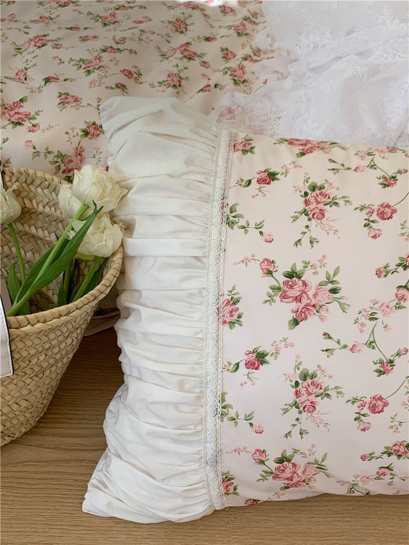  - Ever Lasting - French Rose Floral Ruffle Bedding Set / White - Bedding Set - Ever Lasting