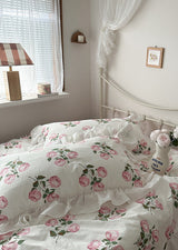 French Ruffle Floral Bedding Set / Green