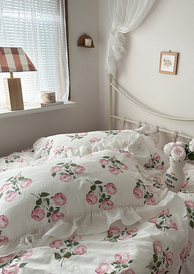 French Ruffle Floral Bedding Set / Pink