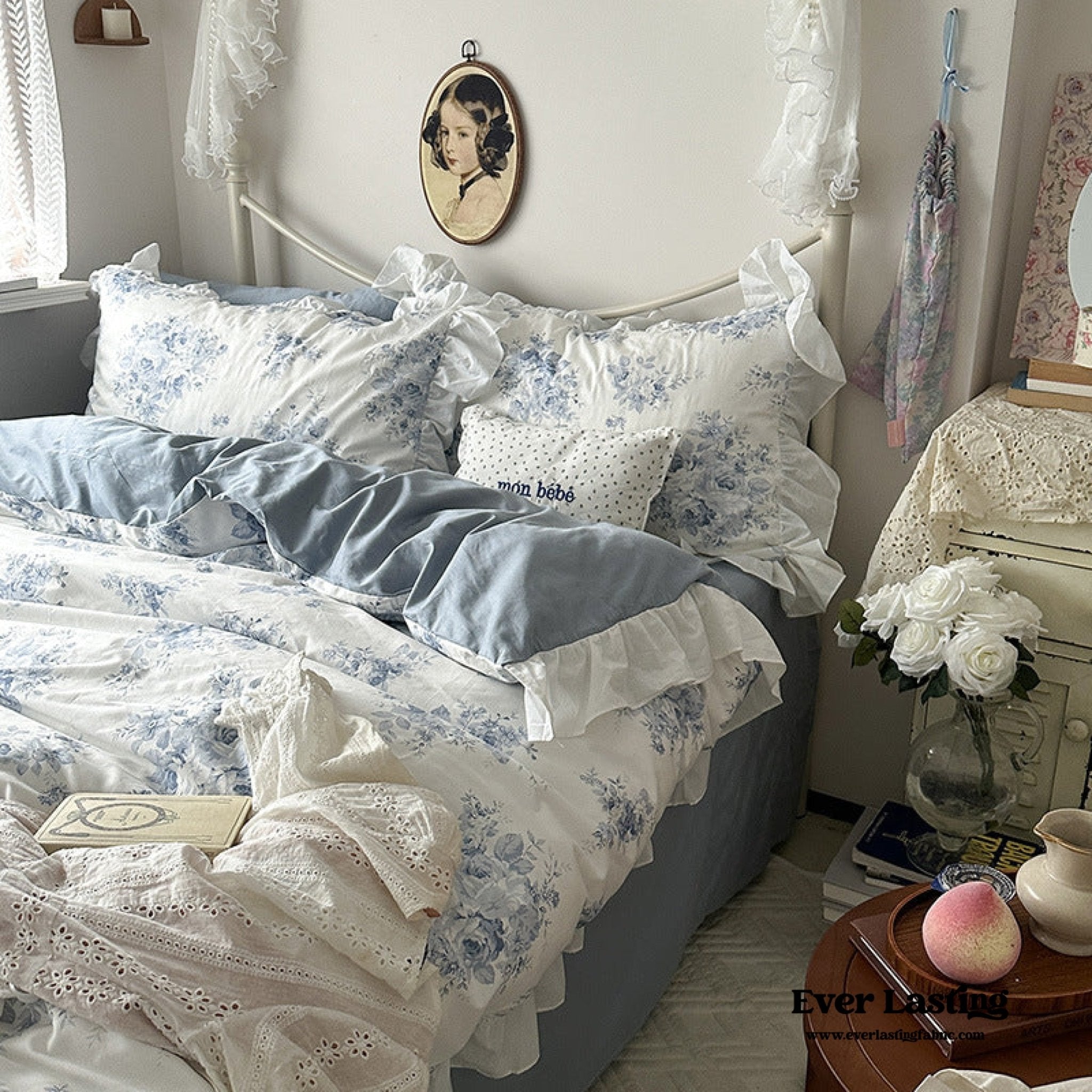 French Ruffle Floral Bedding Set / Blue - Ever Lasting