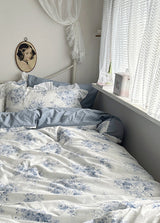 French Ruffle Floral Bedding Set / Blue