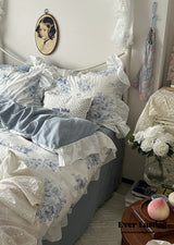 French Ruffle Floral Bedding Set / Blue