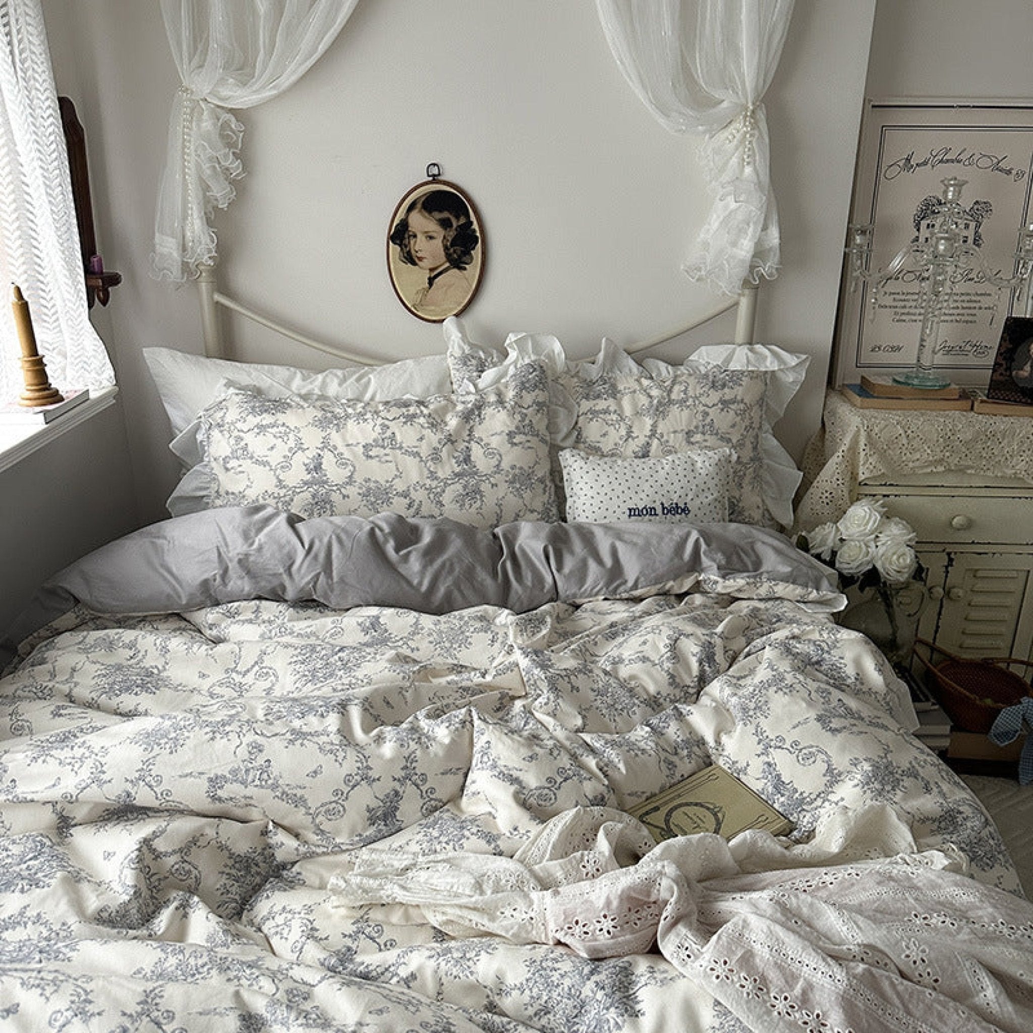 French Ruffle Floral Bedding Set / Blue - Ever Lasting