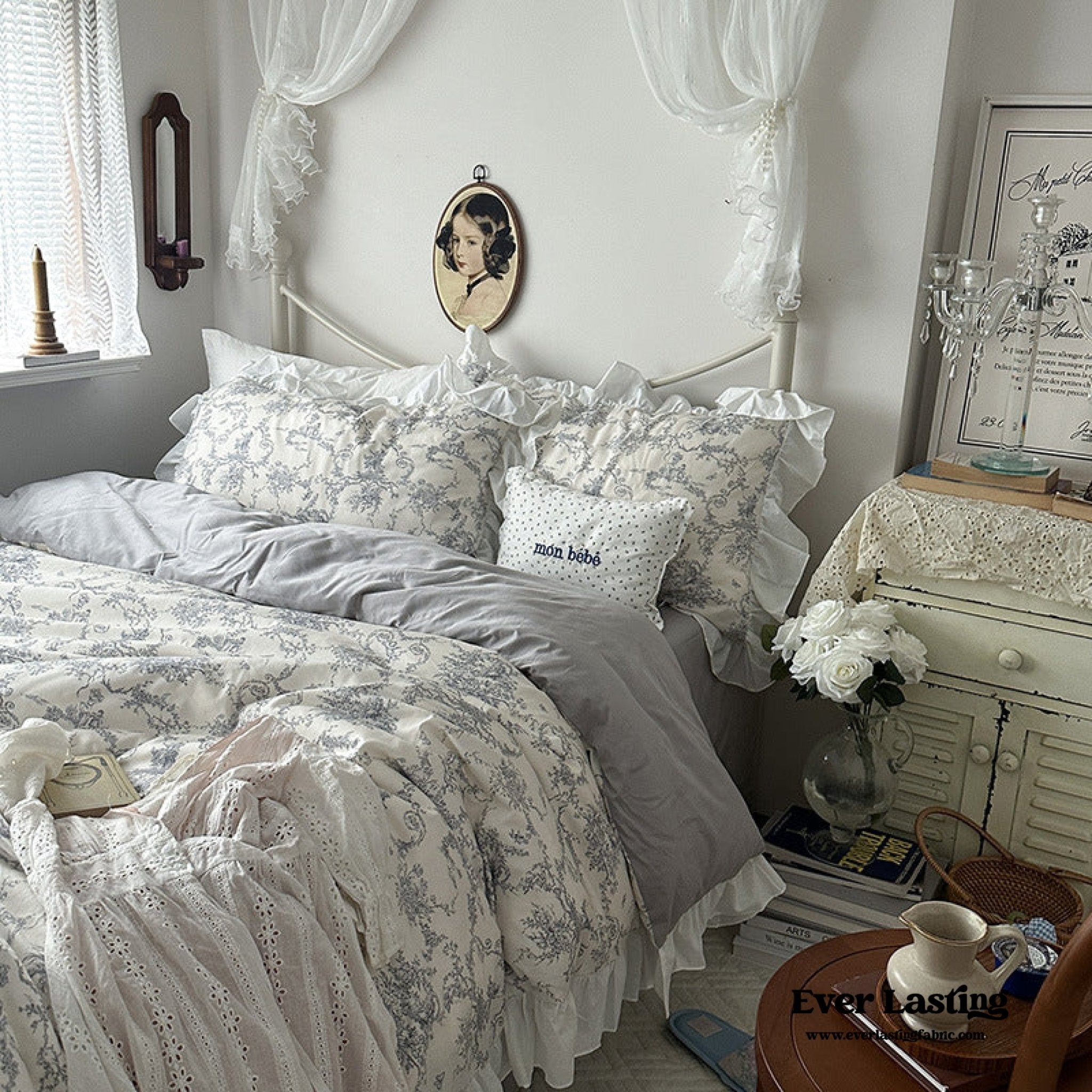 French Ruffle Floral Bedding Set / Blue - Ever Lasting