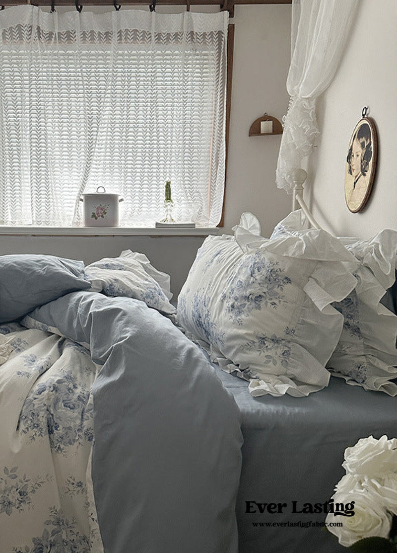 French Ruffle Floral Bedding Set / Blue