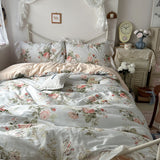 French Ruffle Floral Bedding Set / Blue Green Small Flat