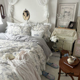 French Ruffle Floral Bedding Set / Gray