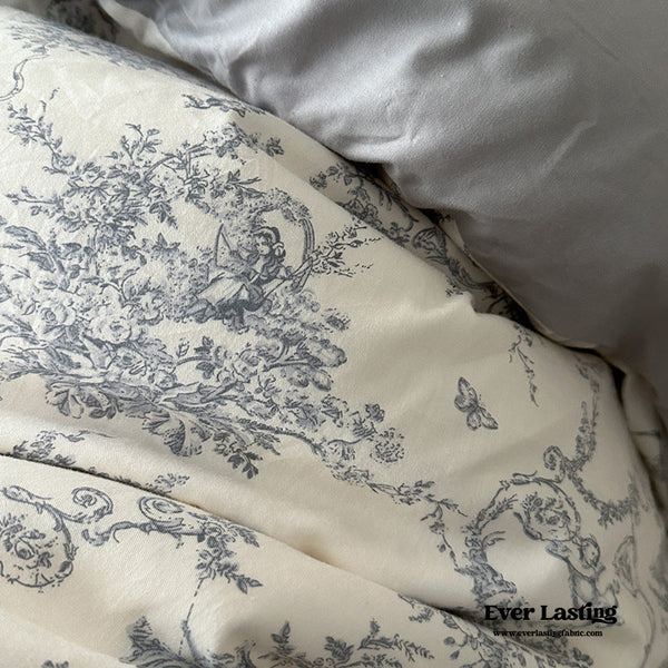 French Ruffle Floral Bedding Set / Gray