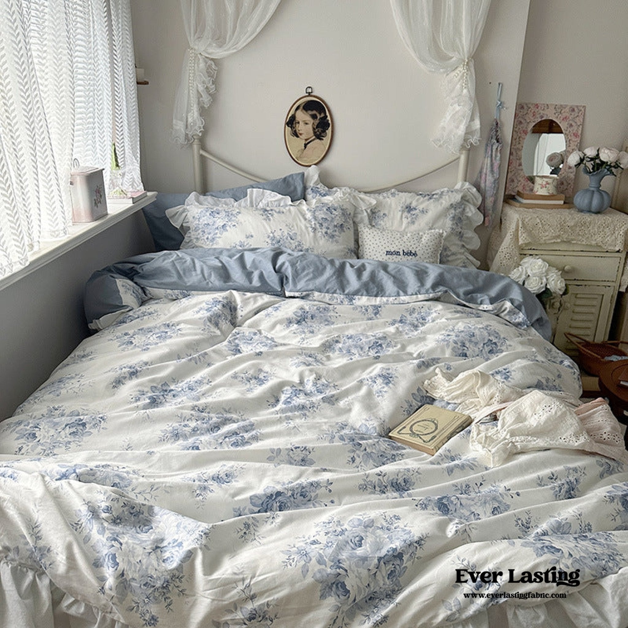 French Ruffle Floral Bedding Set / Gray - Ever Lasting