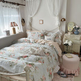 French Ruffle Floral Bedding Set / Green