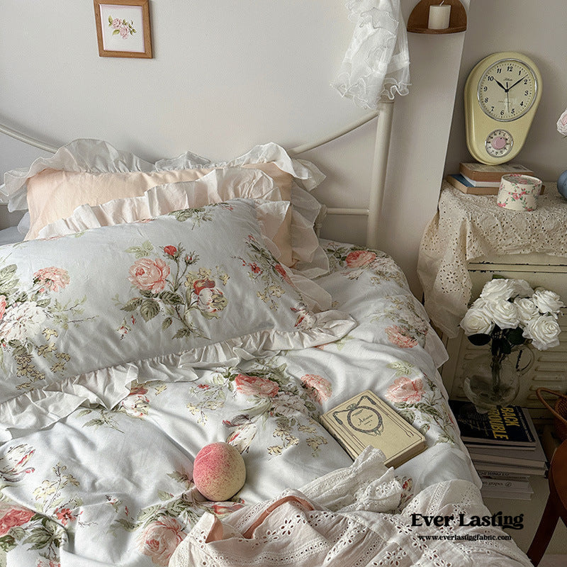 French Ruffle Floral Bedding Set / Pink