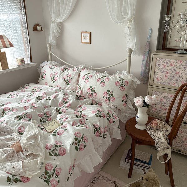 French Ruffle Floral Bedding Set / Pink Small Flat