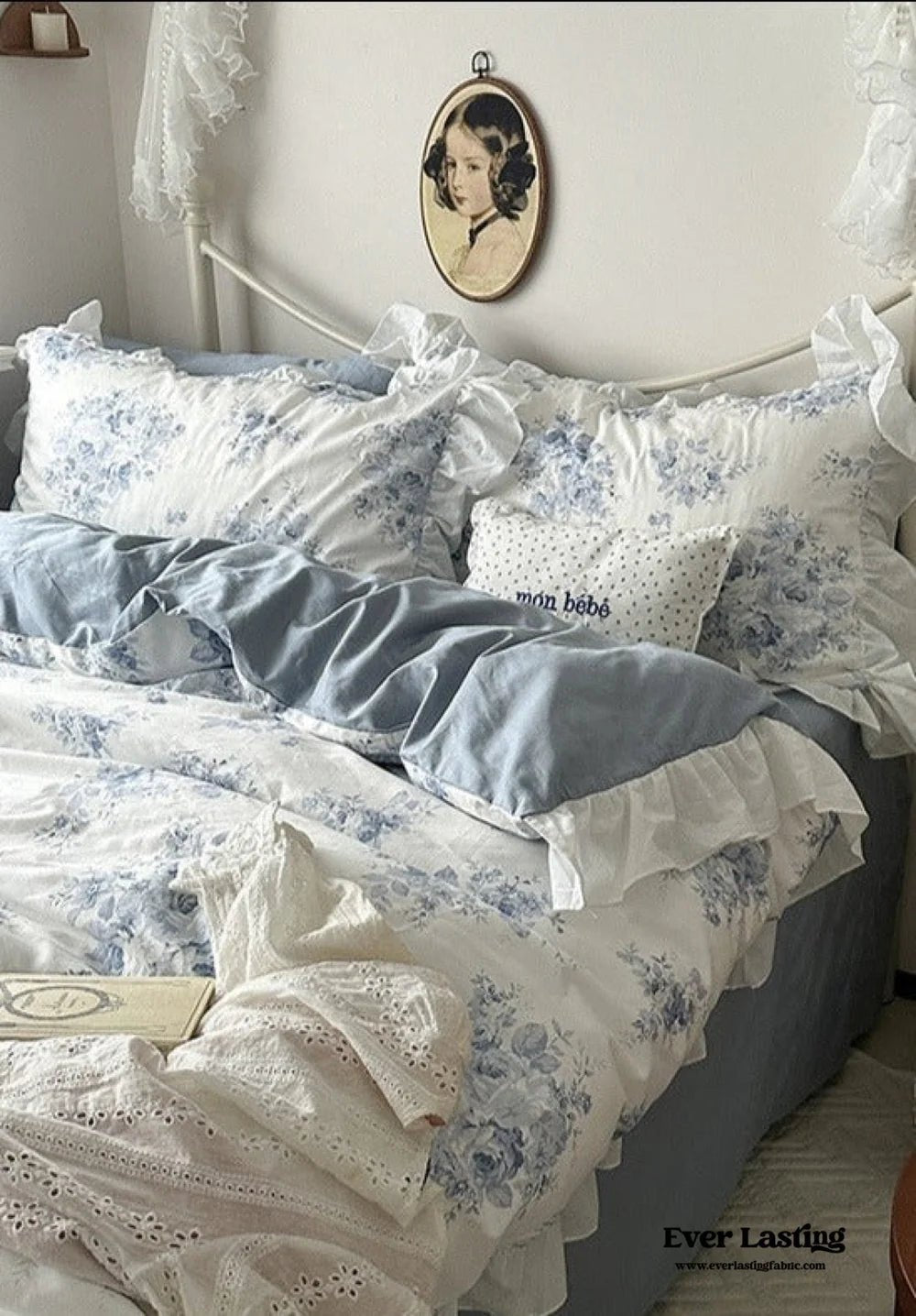  - Ever Lasting - French Ruffle Floral Small Room Bedding Set / Blue - Bedding Set - Ever Lasting