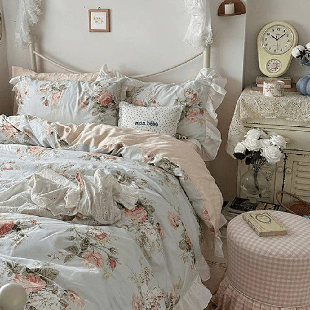  - Ever Lasting - French Ruffle Floral Small Room Bedding Set / Green - Bedding Set - Ever Lasting