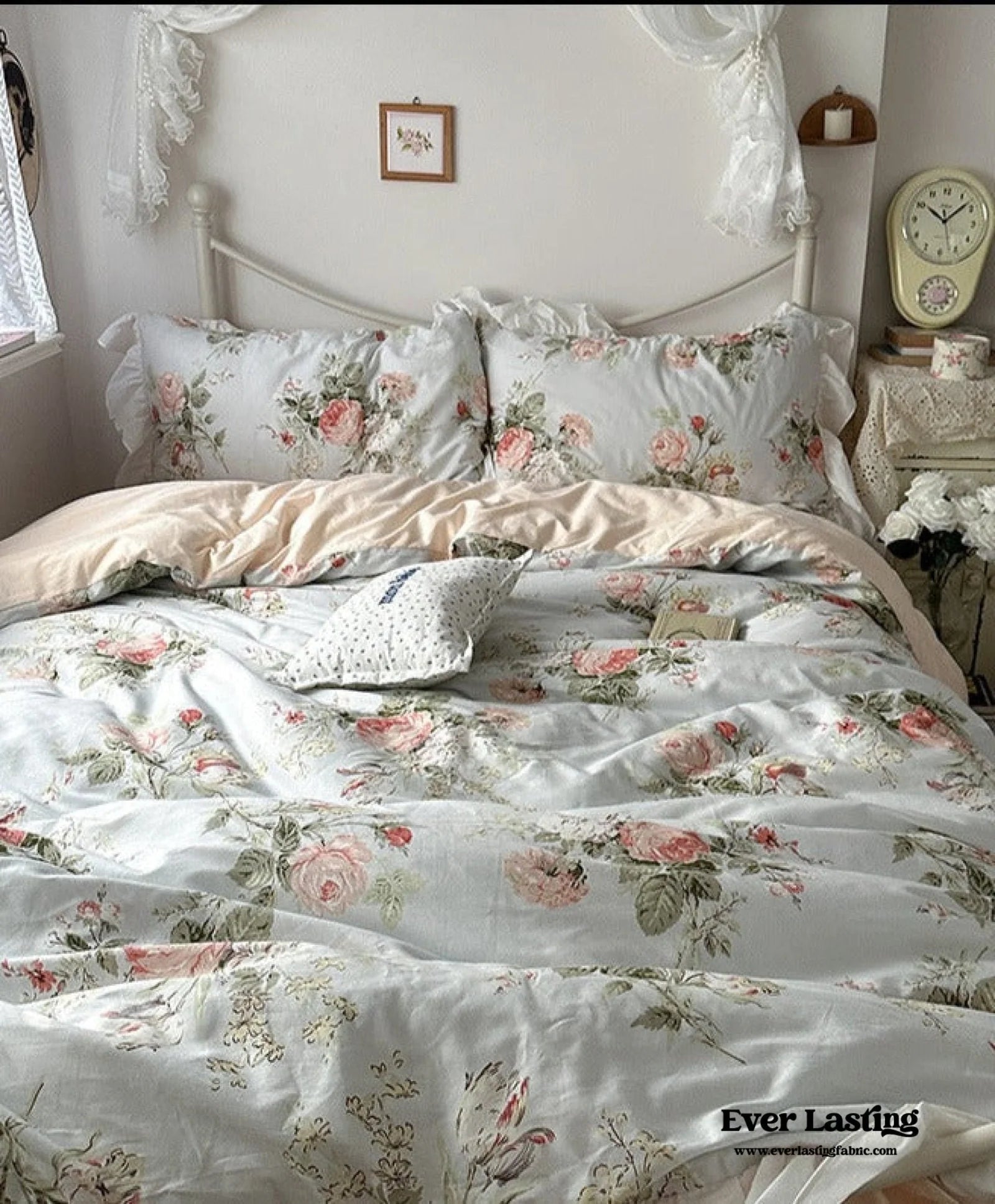  - Ever Lasting - French Ruffle Floral Small Room Bedding Set / Green - Bedding Set - Ever Lasting