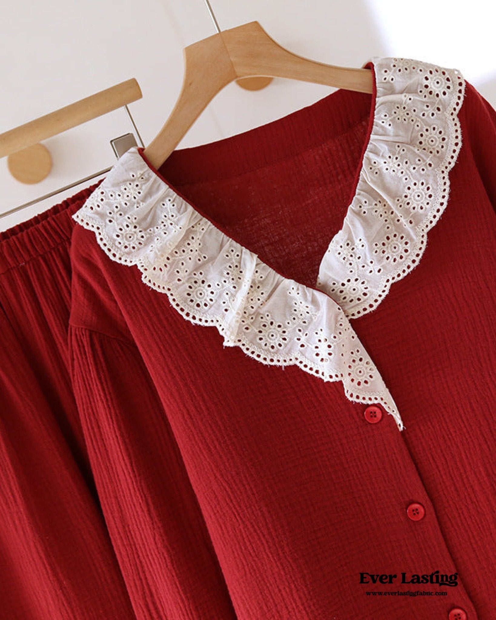 French Ruffled Long Sleeves and Pants Pajama Set / Navy - Ever Lasting