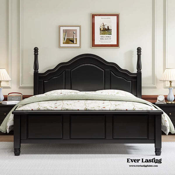 French Solid Wood Black Bed Frame