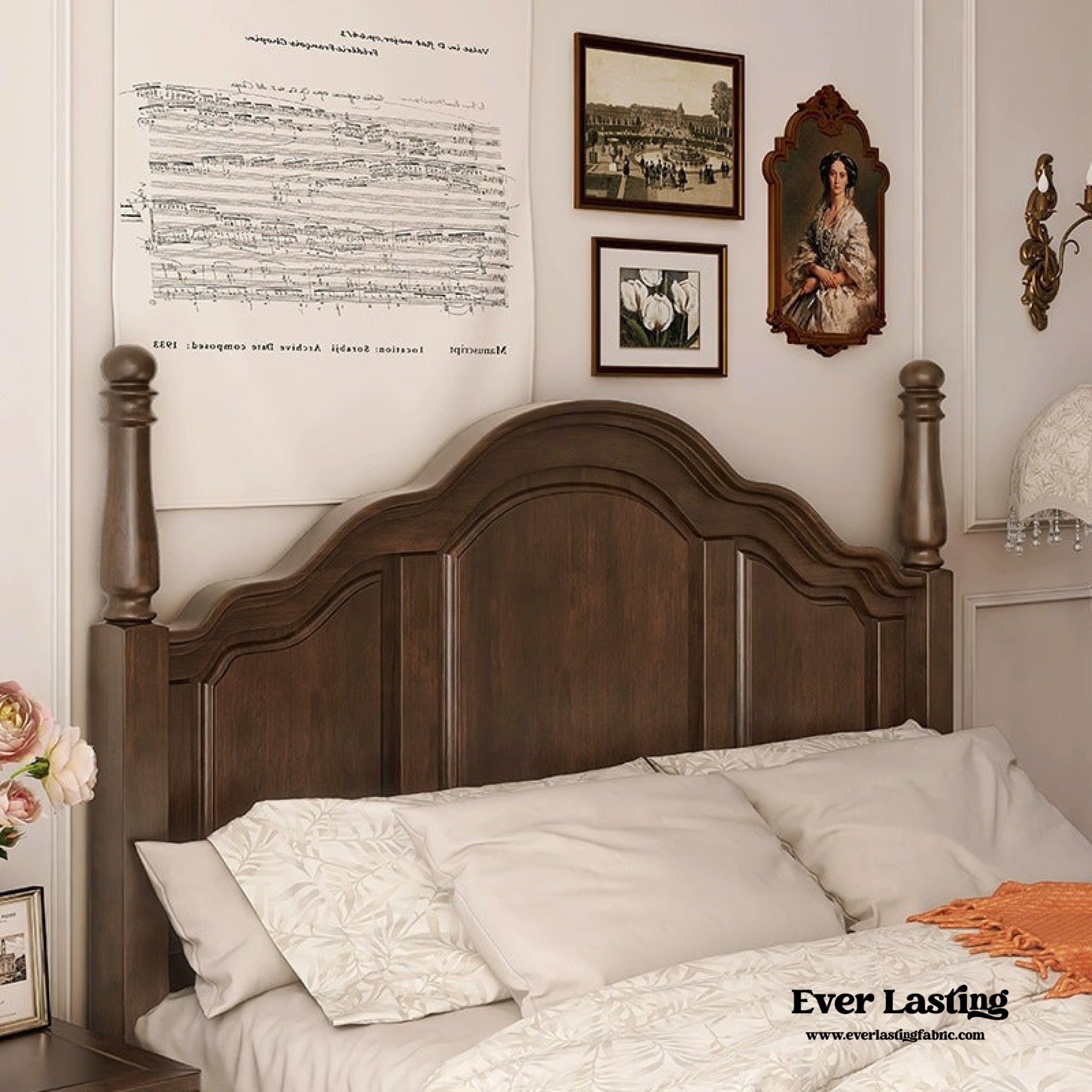 French Solid Wood Brown Bed Frame