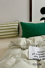 French Stripes Minimal Bedding Set / Green Yellow