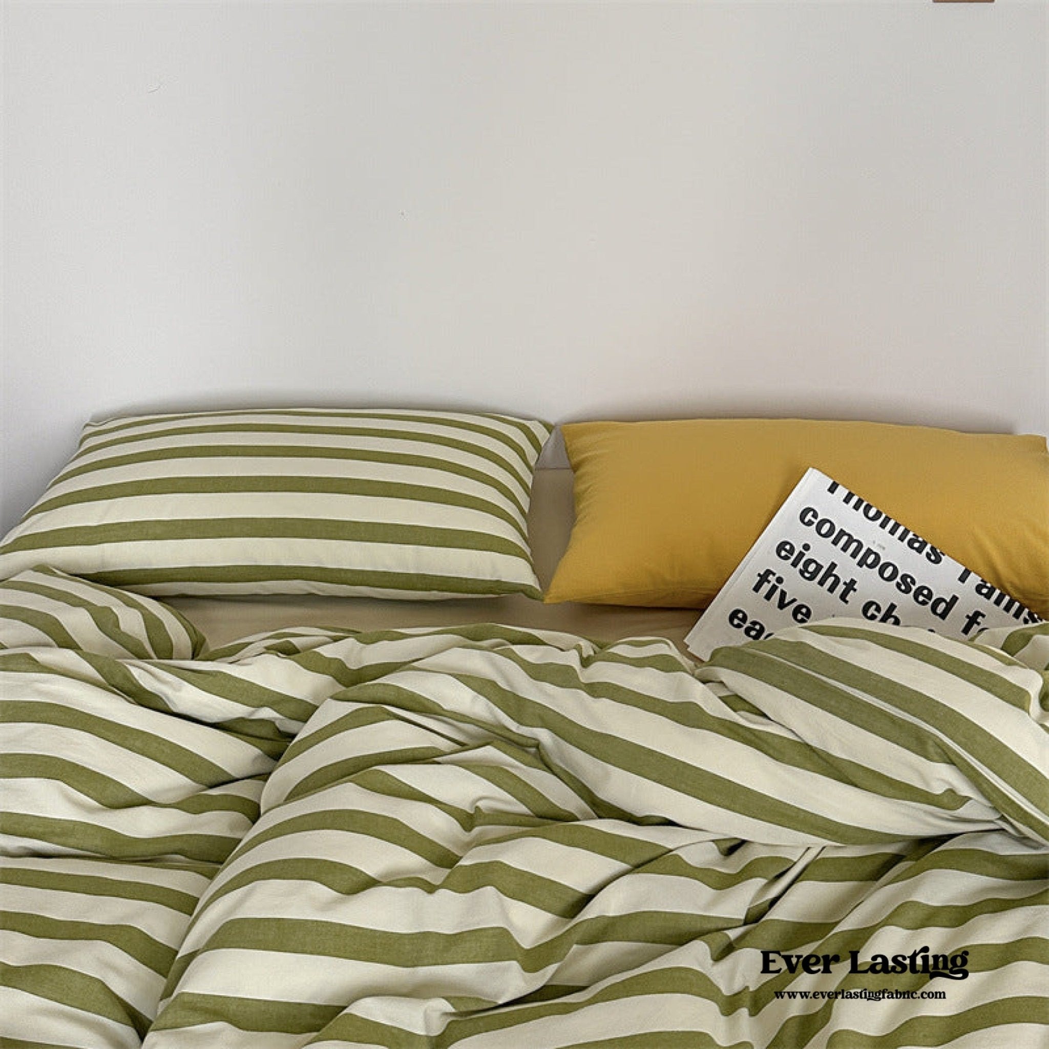 French Stripes Minimal Bedding Set / Green Yellow - Ever Lasting