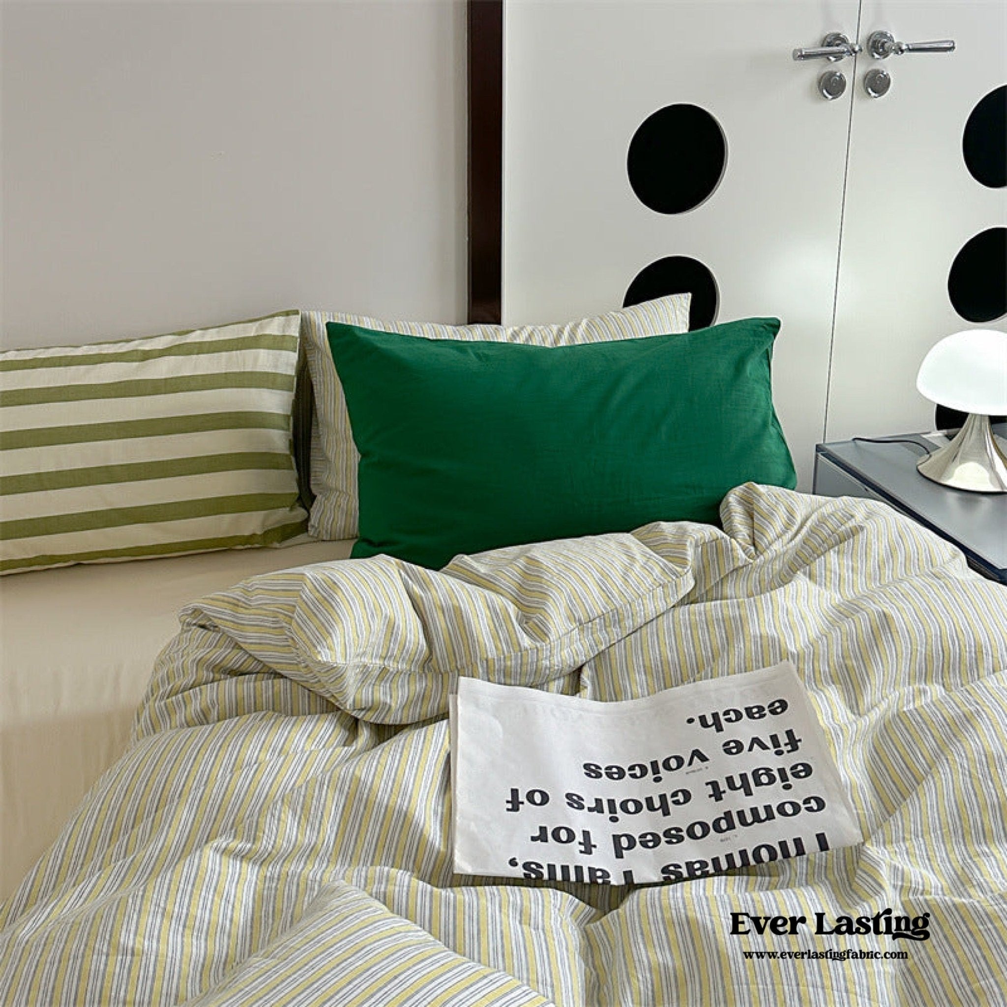French Stripes Minimal Bedding Set / Green Yellow - Ever Lasting