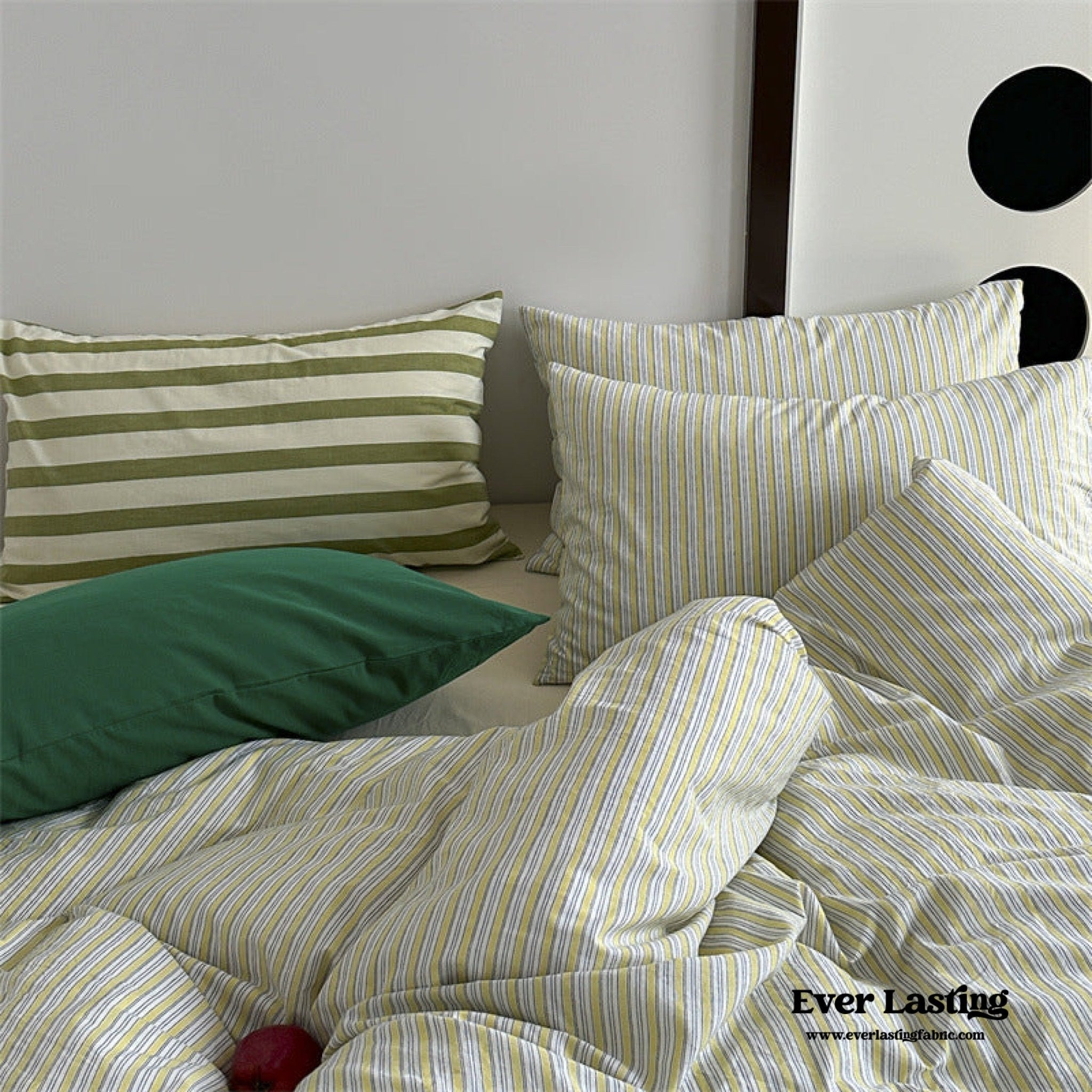 French Stripes Minimal Bedding Set / Green Yellow - Ever Lasting