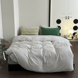 French Stripes Minimal Bedding Set / Green Yellow White + Gray Small Flat