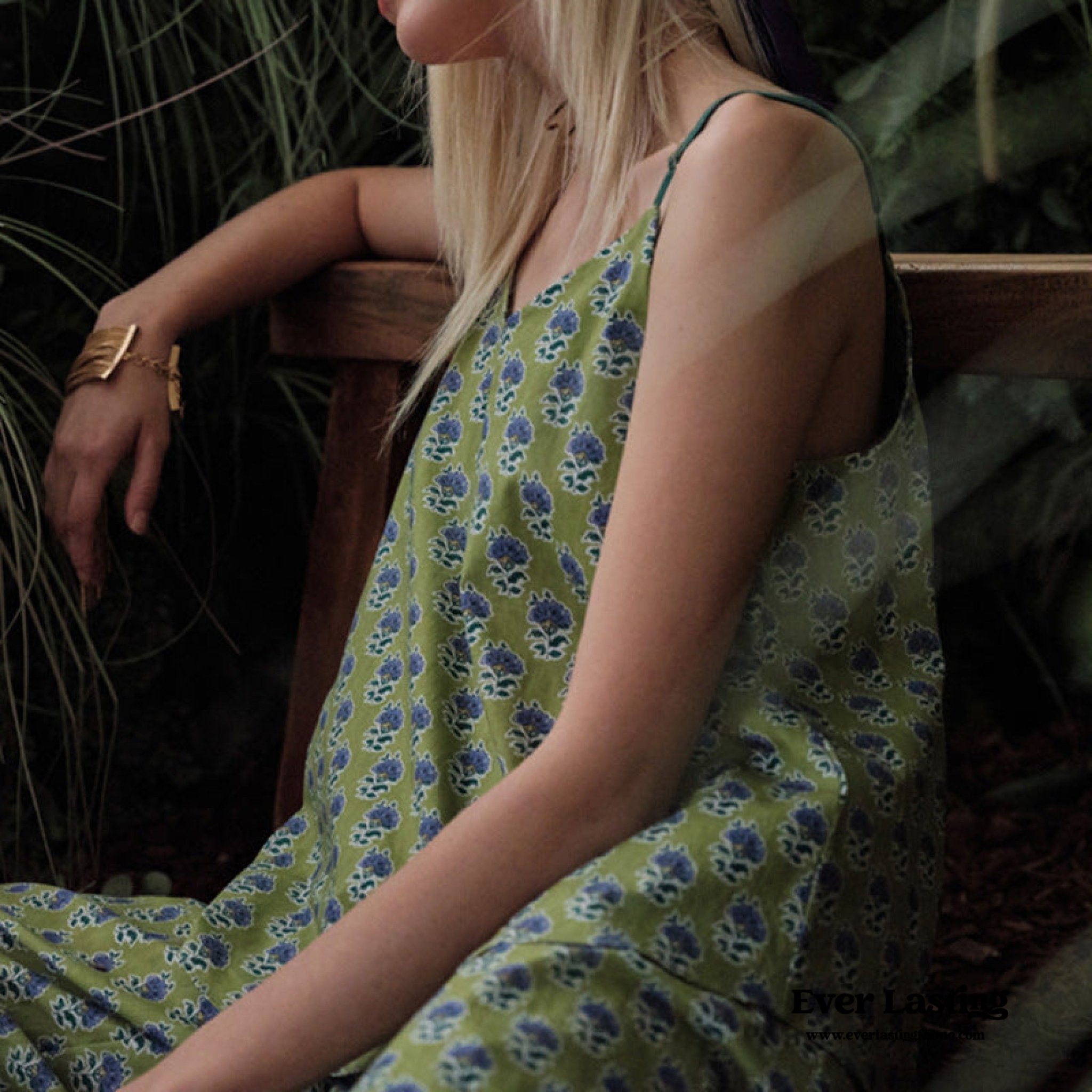 French Vintage Green Floral Silky Tank + Pants Pajama Set - Ever Lasting