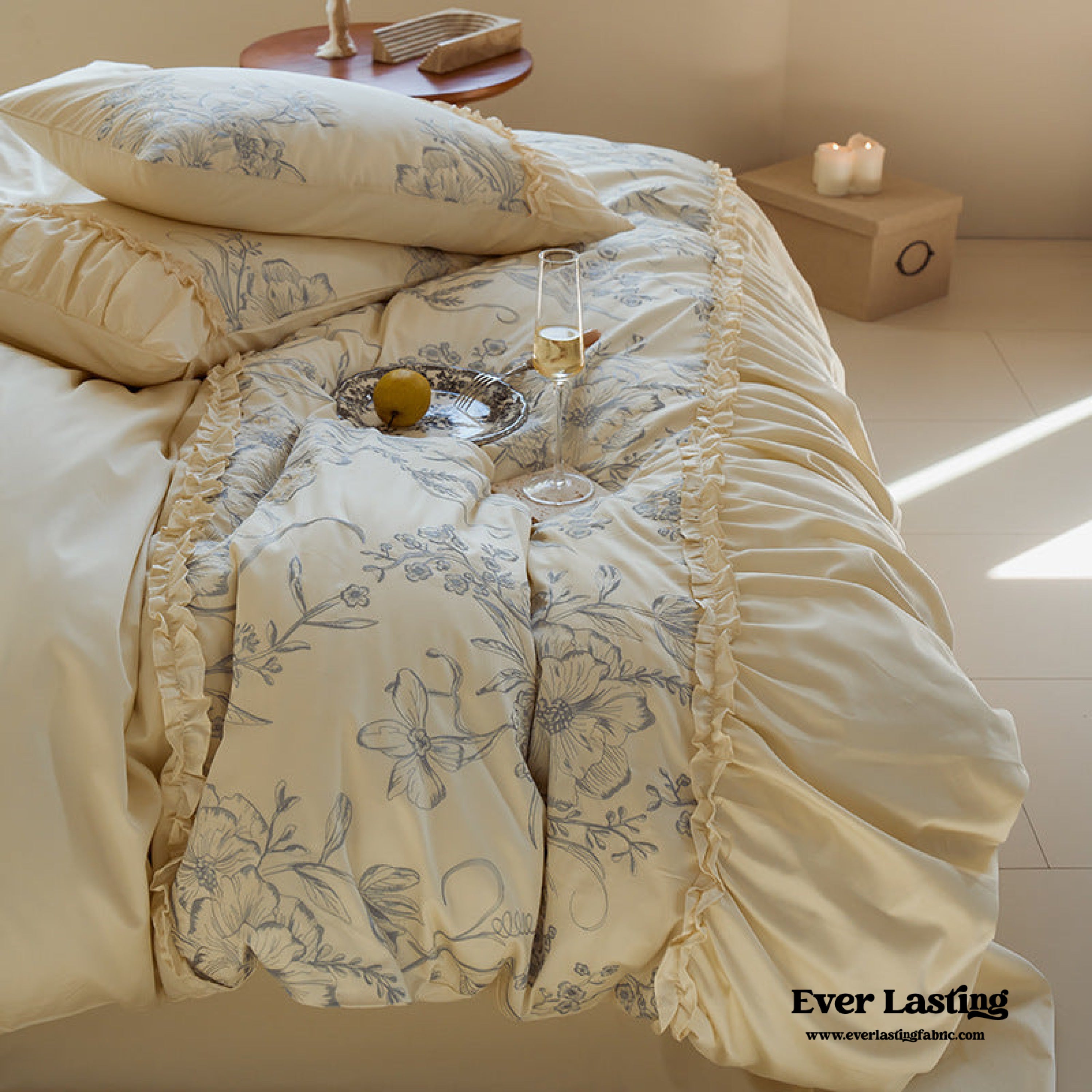 French style triple ruffled, softened pure linen duvet online cover