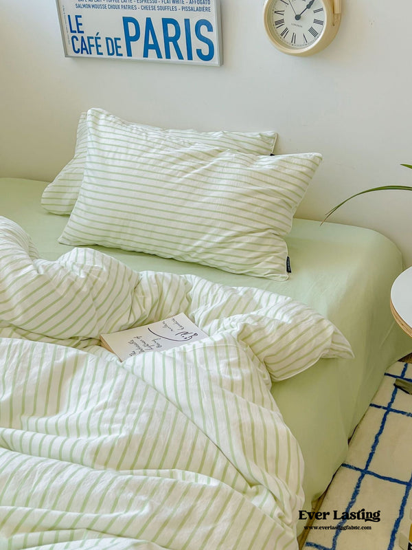 Fresh Pastel Stripe Bedding Set / Green