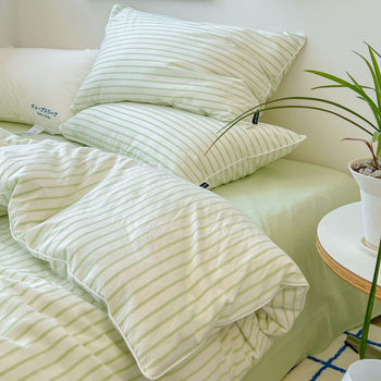 Fresh Pastel Stripe Bedding Set / Green Small Flat