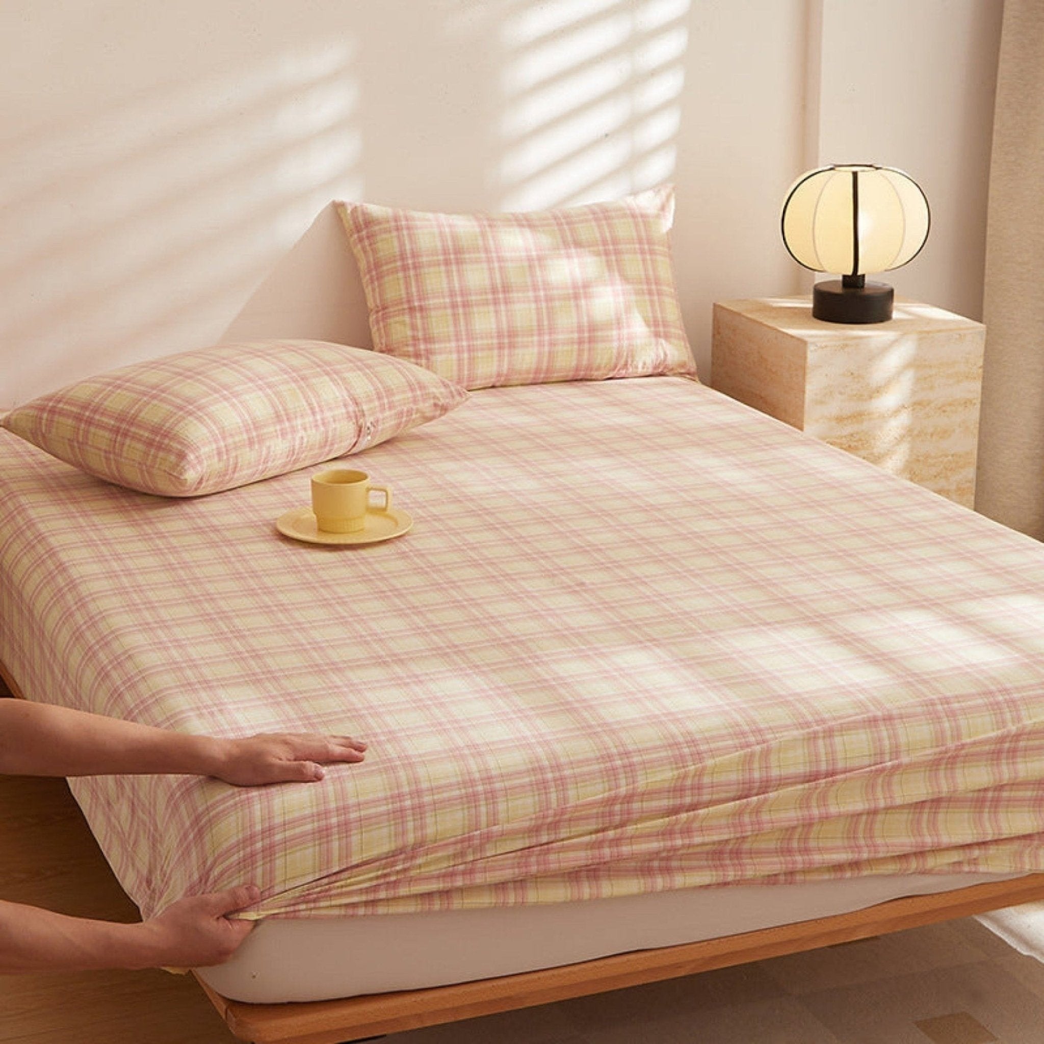 Fresh Plaid Washed Cotton Bed Sheet - Ever Lasting