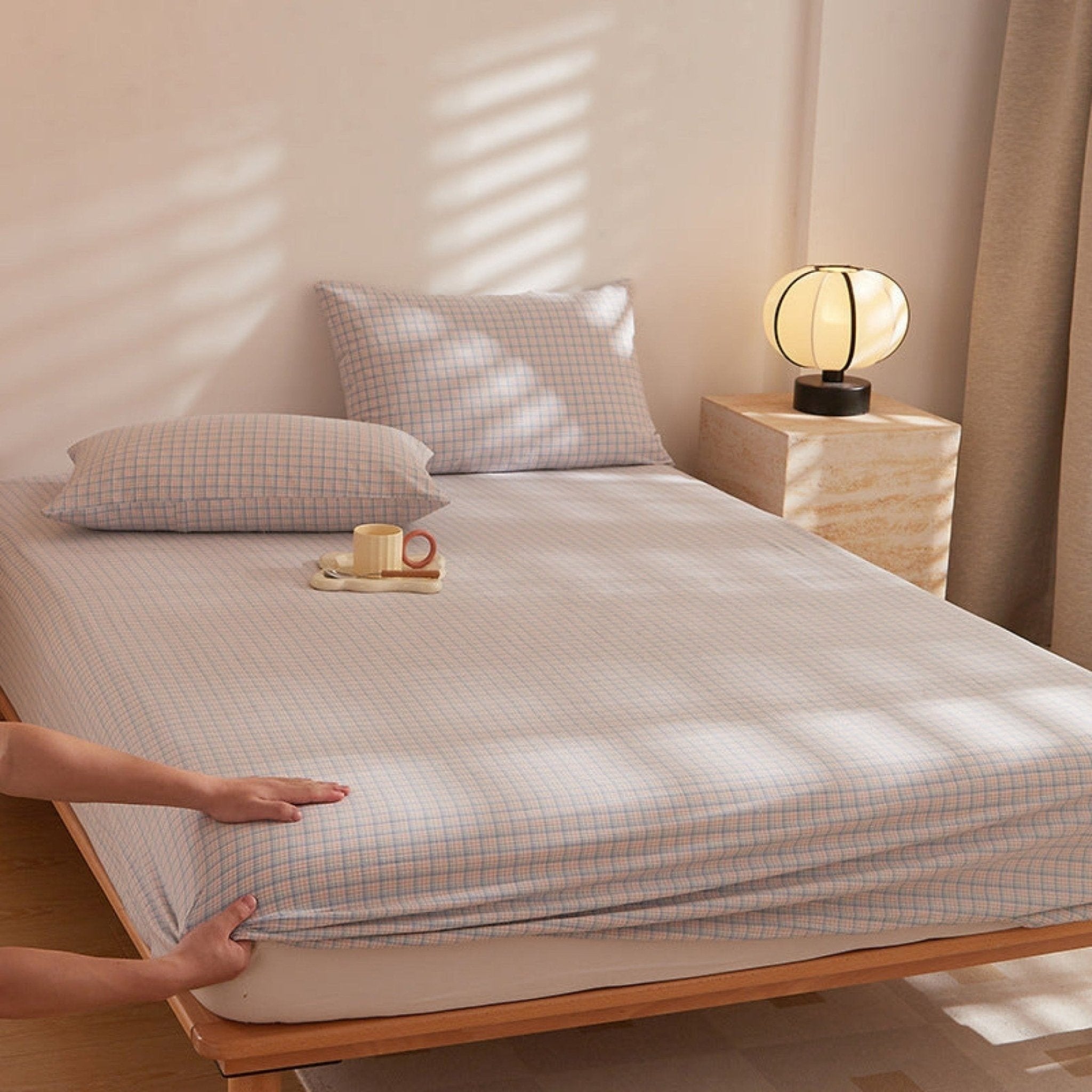 Fresh Plaid Washed Cotton Bed Sheet - Ever Lasting