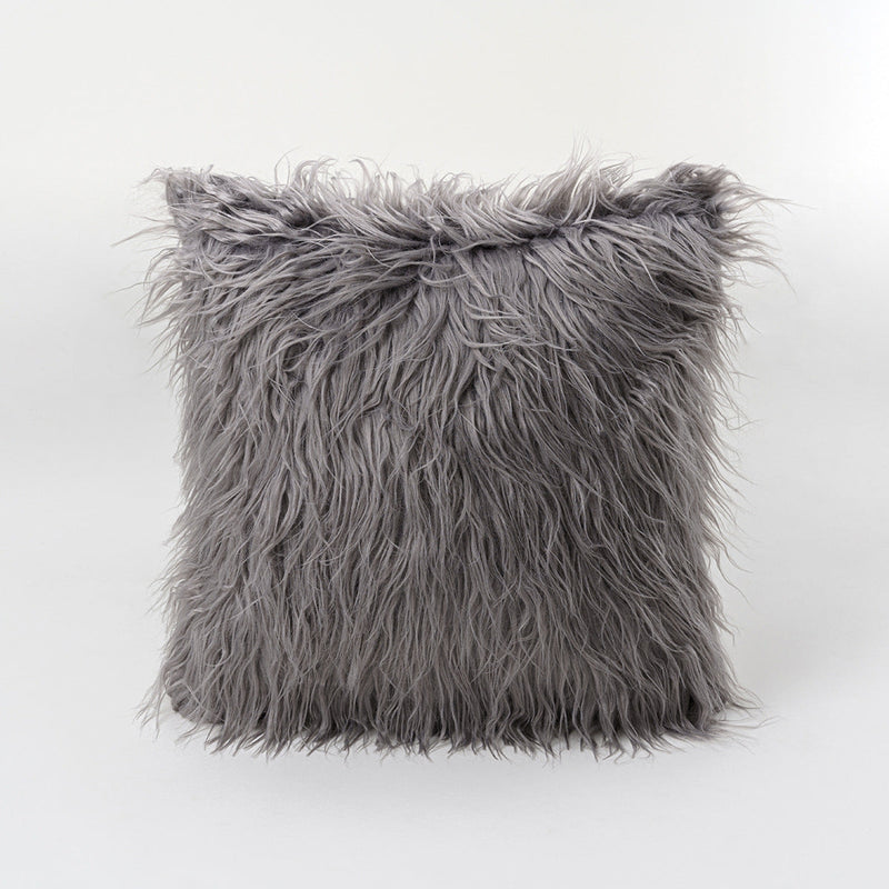 Furry Gradient Pillow Cover & Cushion / Black One Color Pillowcase Gray