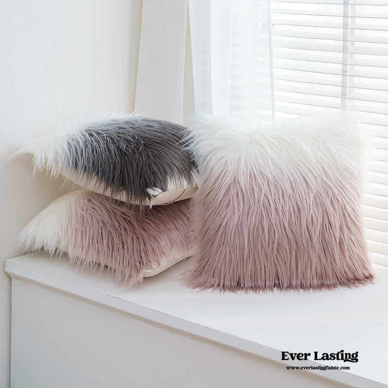 Furry Pillow Cover & Cushion / Gray