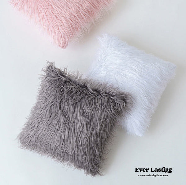 Furry Pillow Cover & Cushion / Gray
