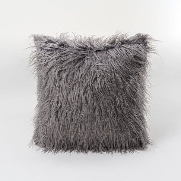 Furry Pillow Cover & Cushion / Gray One Color Pillowcase