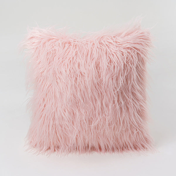 Furry Pillow Cover & Cushion / Pink One Color Pillowcase
