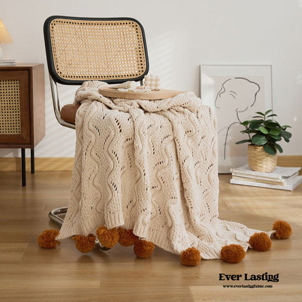 Fuzzy Ball Plush Knit Blanket & Pillow Set (3 Colors) Blankets