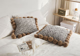 Fuzzy Ball Plush Knit Blanket & Pillow Set (3 Colors) Gray / Pillowcase Blankets